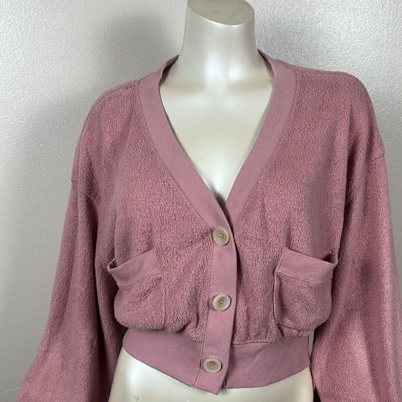 Urban Outfitters Sofia Pocket Cardigan rose small shirt top cropped boxy sweater - Picture 3 of 11